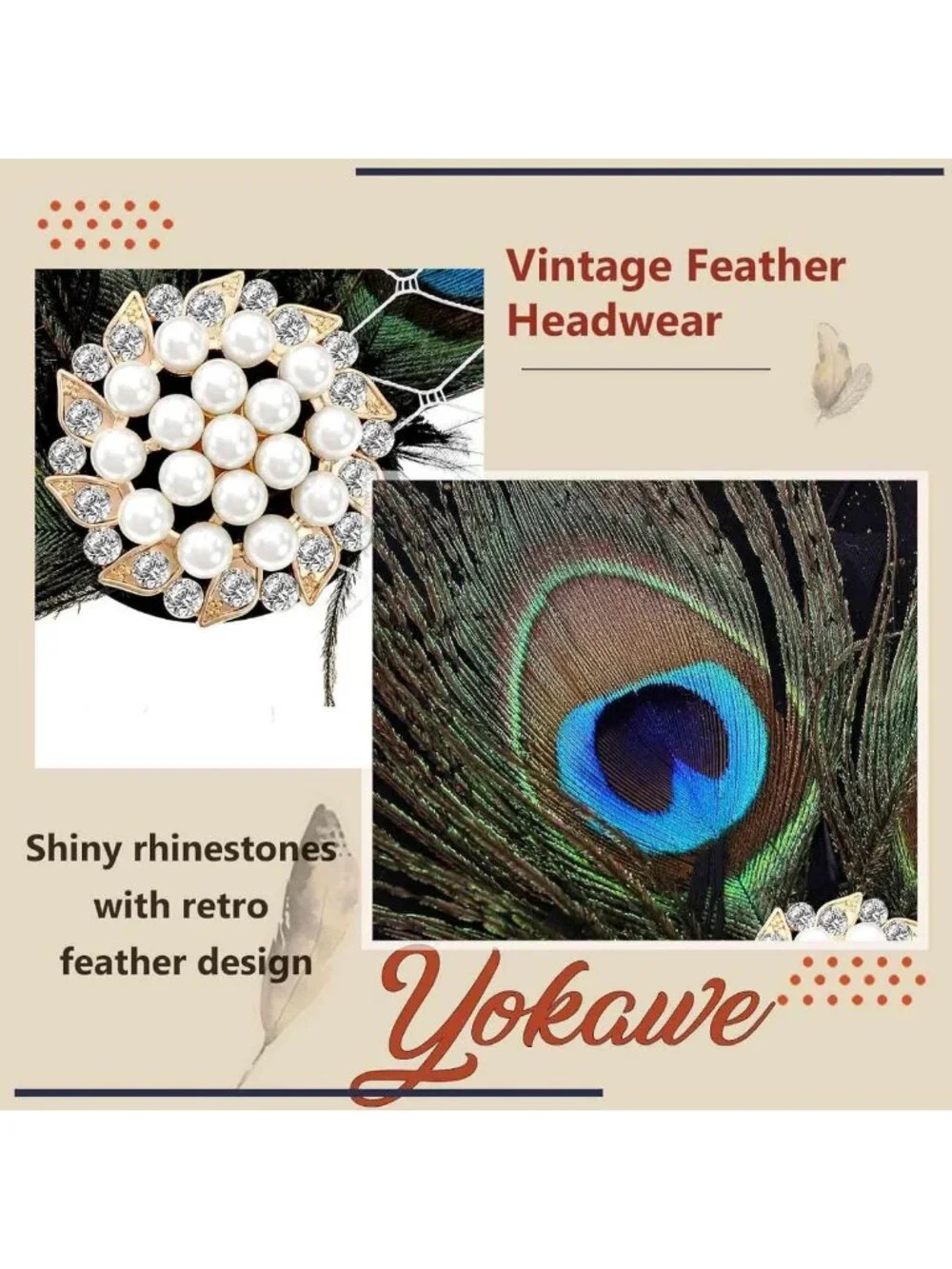 Elegant Peacock Feather Fascinator Hair Clip | 1920s Flapper Headpiece & Gatsby